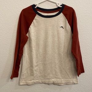 TOMMY BAHAMA Color block long sleeve t-shirt in cream rust and navy SIZE S